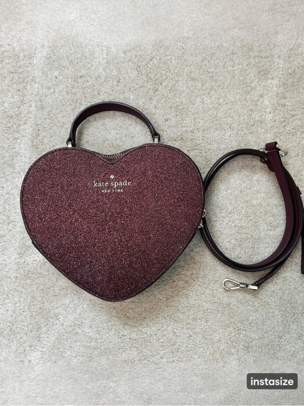 Kate Spade Glittery Maroon Loveshack Heart Crossbody Bag MSRP $359